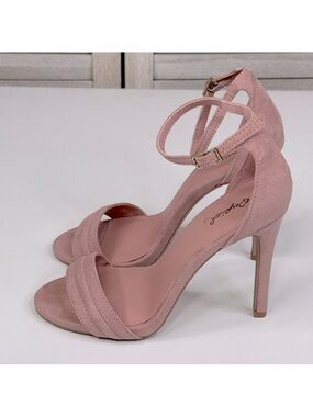 QUPID Strappy Faux Suede Ankle Strap High Heels Pink-6